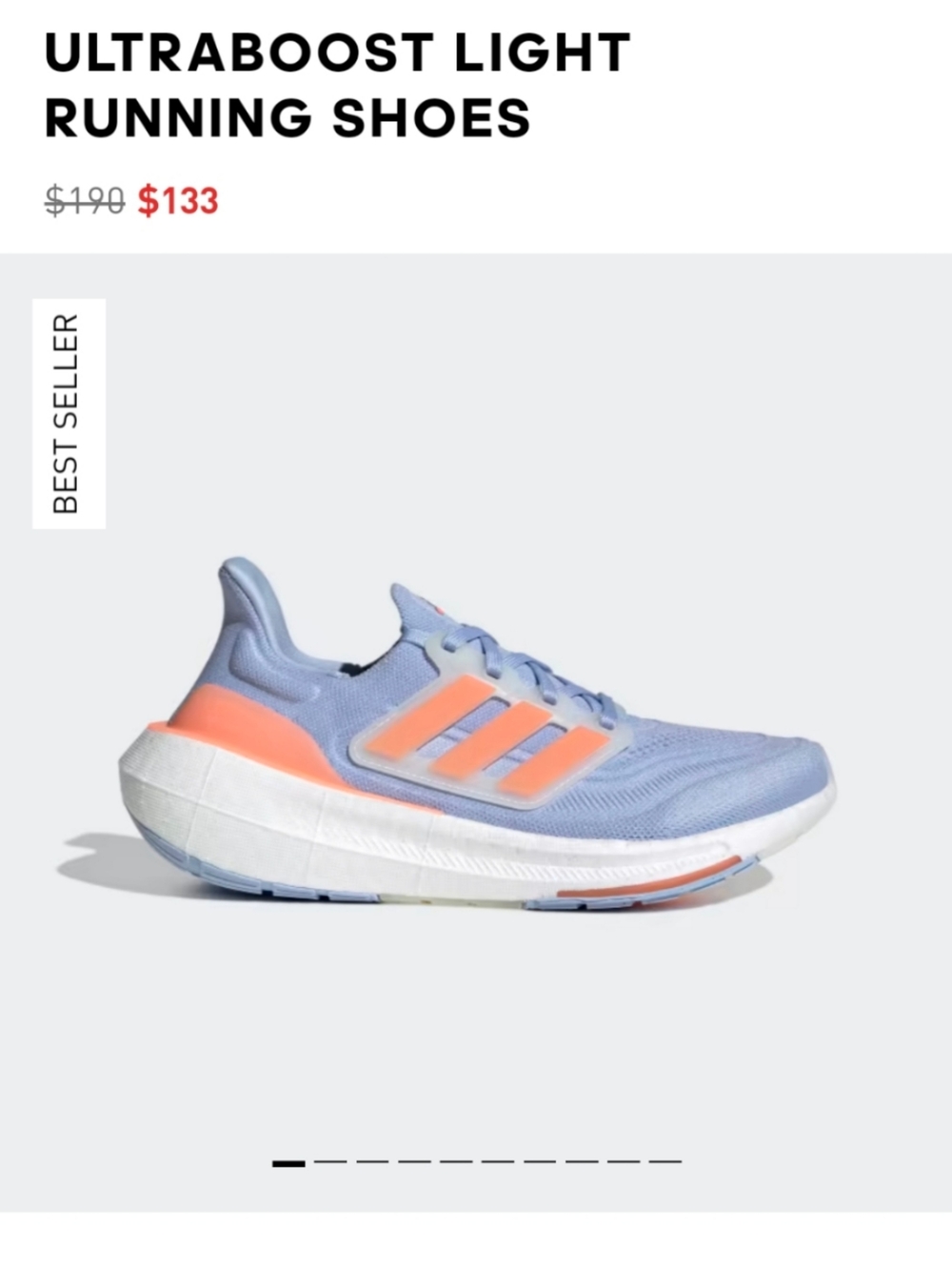 adidas Ultraboost Light Running Shoes — Light Blue with Coral Accents 7